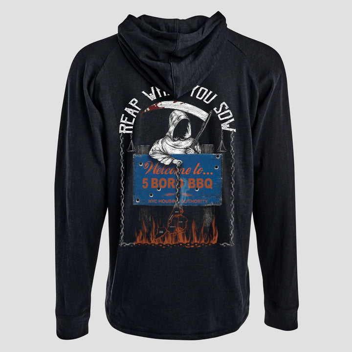 5 BORO BBQ - LIGHTWEIGHT VINTAGE TEXTURED HOODIE - MIDNIGHT PLATOON