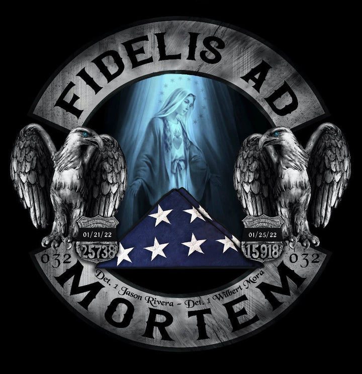 FIDELIS AD MORTEM - THE 32 PCT. RIVERA AND MORA MEMORIAL TRIBUTE PULLOVER HOODIE - Midnight Platoon