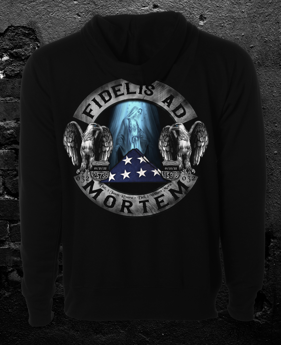 FIDELIS AD MORTEM - THE 32 PCT. RIVERA AND MORA MEMORIAL TRIBUTE PULLOVER HOODIE - Midnight Platoon