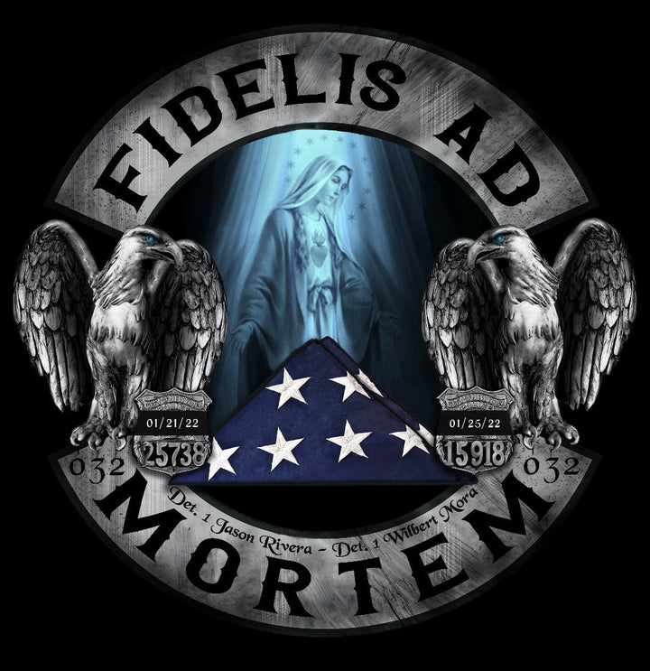 FIDELIS AD MORTEM - THE 32 PCT. RIVERA AND MORA MEMORIAL TRIBUTE T-SHIRT - Midnight Platoon